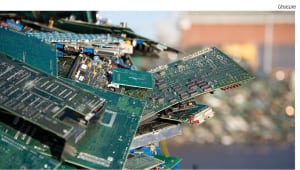 FIGURE 1.  Electronics waste — including discarded circuit boards and mobile phones — can contain many valuable materials