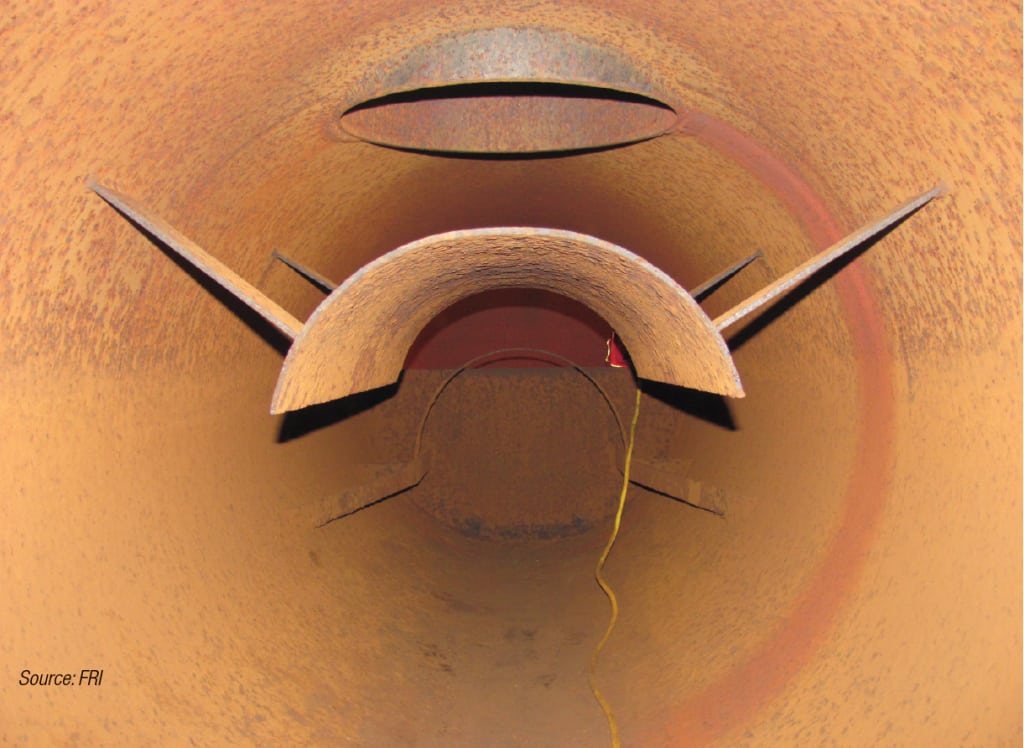 FIGURE 10.  Tide marks can sometimes be found inside of old vessels, in this case, a kettle reboiler