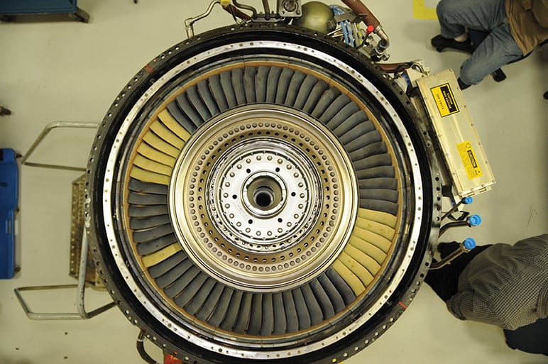 GE Aviation FIGURE 5. These low-pressure turbine blades are said to be the first-ever use of CMCs in rotating parts in an engine