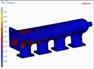 Figure 3.  Simulations helped Solvay ensure that a 3D-printed part met specifications for an engine project