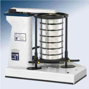 FIGURE 5. In this tapping-type mechanical sieve, mechanical eccentricity is used to create a tapping motion that forces the particulate material to pass downward through the stack of sieve trays