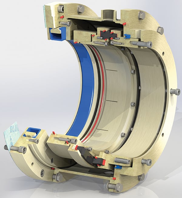 Figure 5.  The Thordon SeaThigor is a mechanical face seal for water-lubricated propeller shafts that has been manufactured for long wear life and low maintenance costs, has no visible leakage and offers metal compression springs used to maintain constant face closing forces Thordon SeaThigor