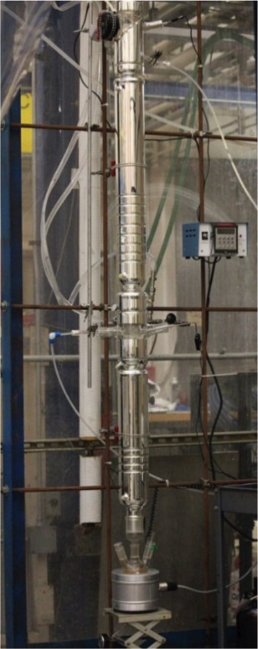 Figure 2.  Shown here is a laboratory Oldershaw distillation column with a vacuum jacket