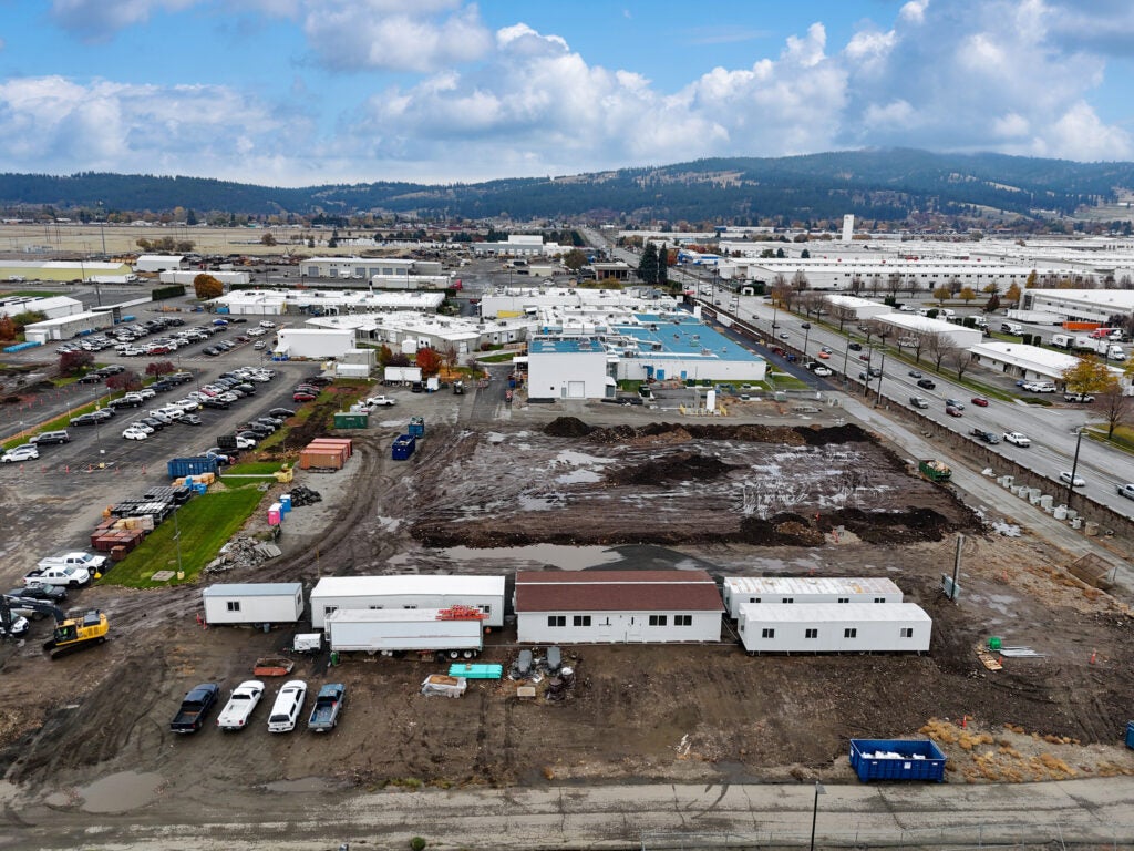 Southside view of Solstice Advanced Materials Spokane Facility, highlighting 110K sq. ft expansion groundbreaking site