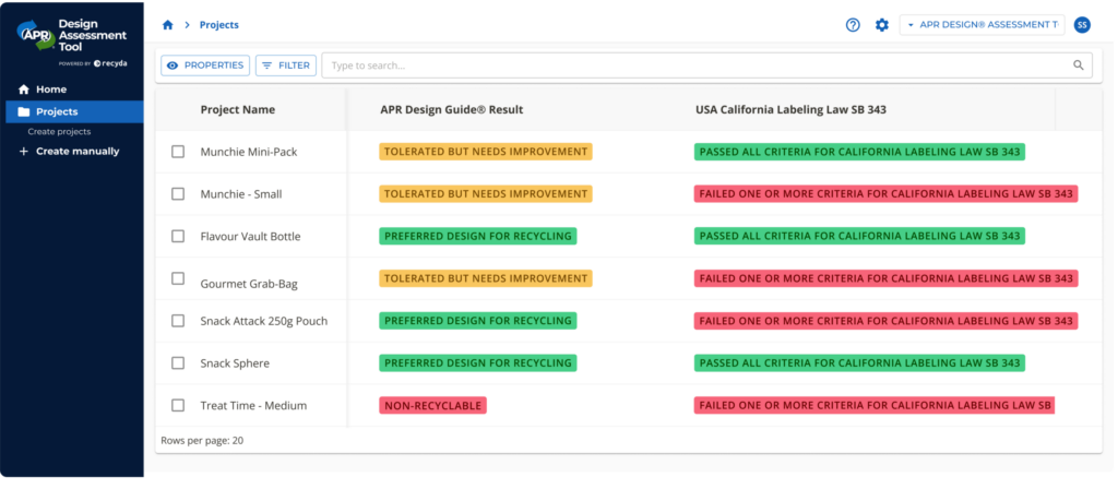 design for recyclability assessment tool